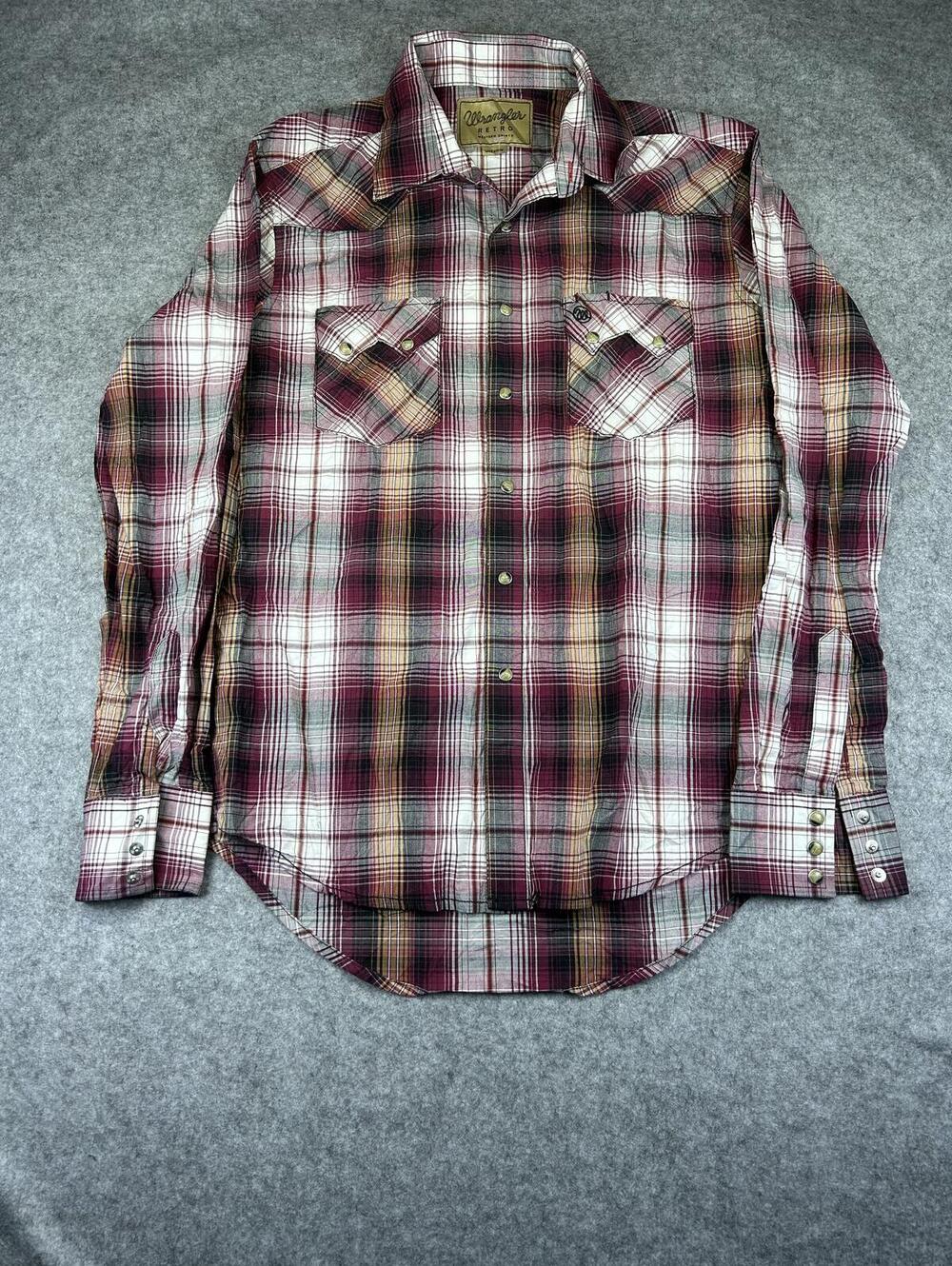 Pearl Snap Western Shirt Wrangler Retro Men's Size Medium Long Sleeve Cowboy Cut
